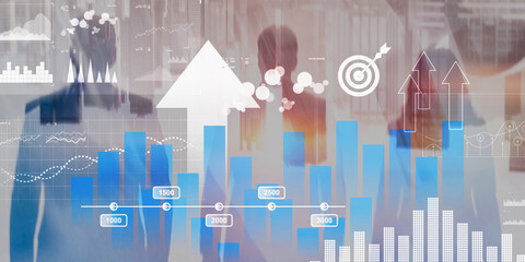Financial growth chart with upward trend showing values on graph
