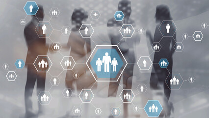 Businessman interacting with digital social network icons and hologram projection