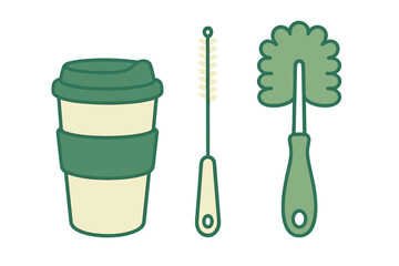 Reusable coffee cup and cleaning tools for daily use in food and drink preparation