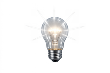 Glowing light bulb illuminating with bright rays, representing new ideas, innovation, creativity, and finding a brilliant solution