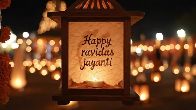 Guru ravidas jayanti celebration greeting typography lantern graphic background animation loop traditional indian festival night event