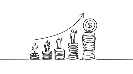   financial planning representing risk evaluation and decision-making.Continuous one line drawing isolated on white background 