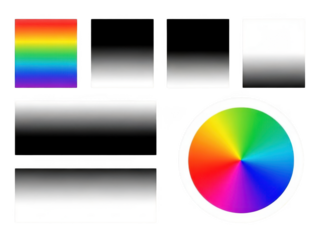 Vibrant and monochromatic color gradients and wheels isolated on transparent background