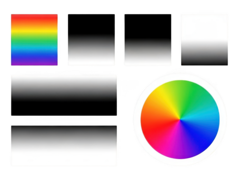 Vibrant and monochromatic color gradients and wheels isolated on transparent background - Powered by Adobe