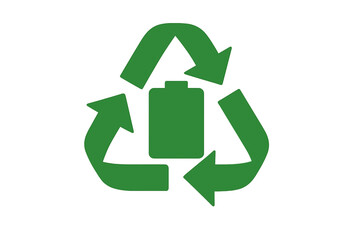 Obraz premium Recycling symbol with battery in center showing focus on battery disposal practices and environmental awareness