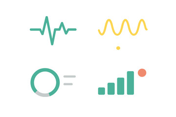 Obraz premium Icons representing data visualization, sound waves, and signal strength in a digital context