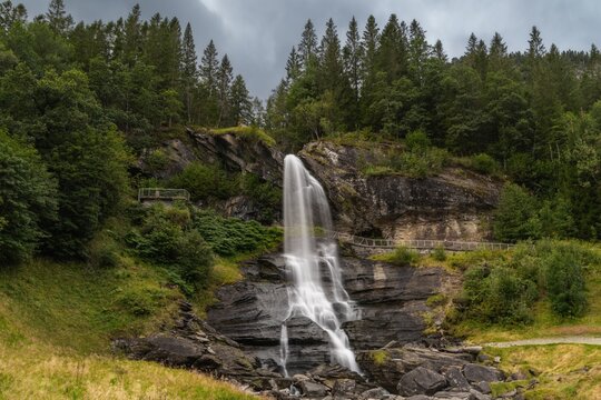 long exposure view of the picturesque Steinsdalsfossen waterfall near Norheimsund