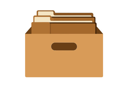 Storage box with file folders inside on a white background showing organization tools for workspace management