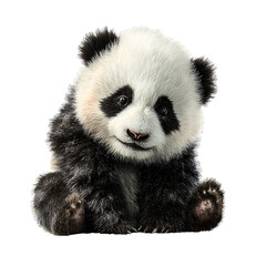 Fototapeta premium PNG file A cute panda bear with distinctive black and white fur, looking friendly and sitting with an inquisitive expression on transparent background PNG, easy to use.
