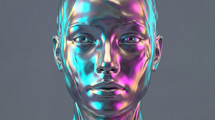Symmetrical Serene Calm Iridescent Metal Portrait Face