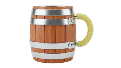 Wooden Mug with Metal Bands and Yellow Handle