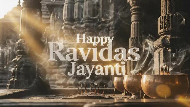 Happy guru ravidas jayanti celebration typography animation temple background india festival graphic loop