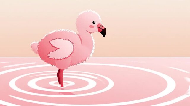 Animated Flamingo Walking Cycle Through Water Creating Ripples In A Minimalist Style