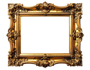 Ornate gold-colored picture frame with an empty center and elaborate scrolling details
