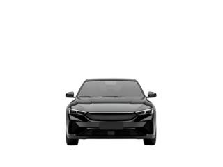 Sleek Black Modern Car Front View on Black Background Isolated on Transparent Background 