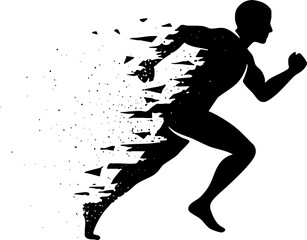 Running Man Silhouette with Speed and Particle Disintegration Effect