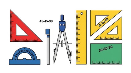 Geometric Drawing Tools and Instruments Set.