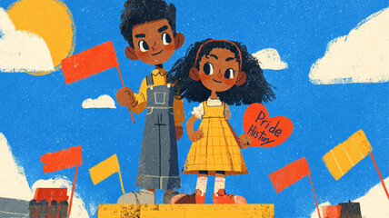 African American children celebrating Black History Month with pride, diversity, inclusion, equality values, and joyful representation for educational and social campaigns.