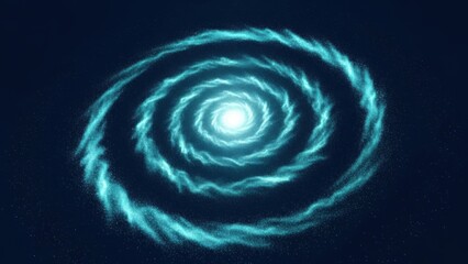 Vibrant blue spiral galaxy with bright white center in deep space