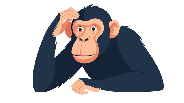 Cartoon Monkey Thinking with Hand on Head.