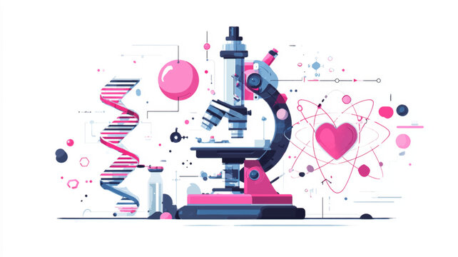 Modern science icons with microscope, DNA and medical symbols, women and girls in science education vector background