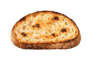 Toasted sourdough bread slice with crispy texture and golden brown crust, ready for breakfast or healthy snack, transparent background