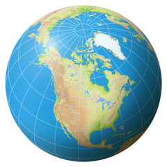View of the Earth Globe from Space showing the country Canada in the center of the image.
