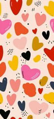Fototapeta premium Seamless heart pattern representing love and romance. Hearts in a cute retro doodle style creating a vibrant seamless pattern