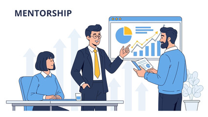 Business Mentorship: Team Discussing Growth Charts and Financial Data