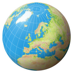 View of the Earth Globe from Space showing the country Denmark in the center of the image.