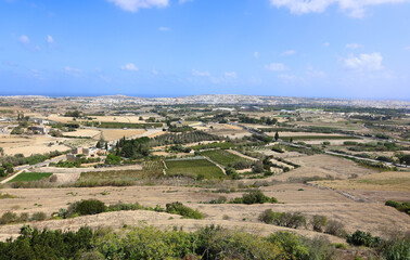 Fototapeta premium Panoramis view from the Mdina fortress of the rural area and fields Around Mdina Panorama View Malta