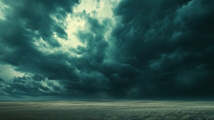 Obraz premium Impending Storm: Dramatic Teal Clouds over Serene Prairie
