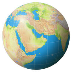View of the Earth Globe from Space showing the country Qatar in the center of the image.