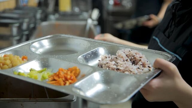 먹을것, 식사, 식당, 요리, 야채, 미식가, 부페, 점심, 건강한, 맛있는, 라이스, 식판