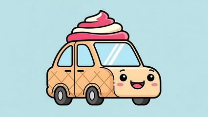 Cartoon Ice Cream Van with Smiling Face.