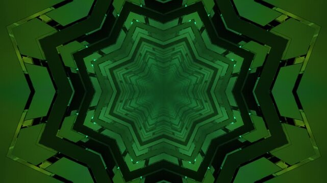 Abstract 3D Green Sci-Fi Tunnel Kaleidoscope Animation Loop | Futuristic Geometric Mechanical Background