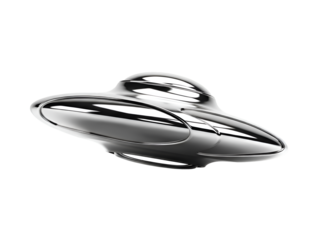 Sleek Chrome UFO Flying Saucer 3D Render Isolated on White Background On White Background