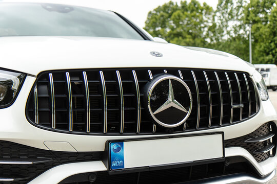 May 31, 2021, Seoul, South Korea - Front view of a white Mercedes-Benz GLC43 AMG SUV
