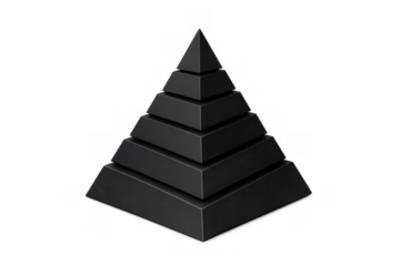 Black stepped pyramid creating a visual hierarchy and structure, symbolizing business, growth, and achievement on transparent background