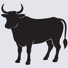 a bull or ox silhouette vector art illustration, black silhouette of a bull