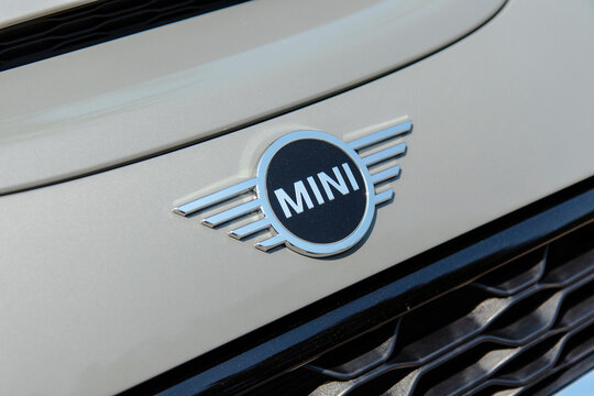 June 24, 2021, Seoul, South Korea - Close-up of the Mini Cooper 3-door S logo on the hood