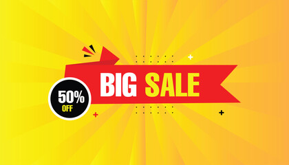 Big sale 50% off banner template Design eps format editable red and black shapes with Abstract Yellow hot background Vector illustration