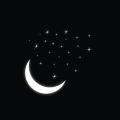 Crescent Moon and Stars on Black Background night