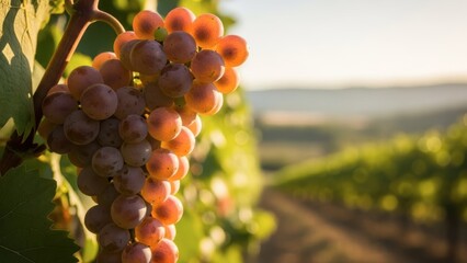 Ripe grapes hanging in vineyard