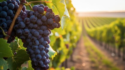 Naklejka premium Ripe grapes hanging in a vineyard
