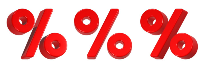 percent icon 3d render red color