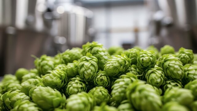 Fresh hop cones in brewery setting