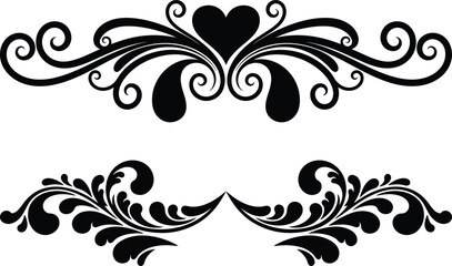 Fototapeta premium Romantic Heart Ornaments and Vintage Love Borders for Wedding Cards