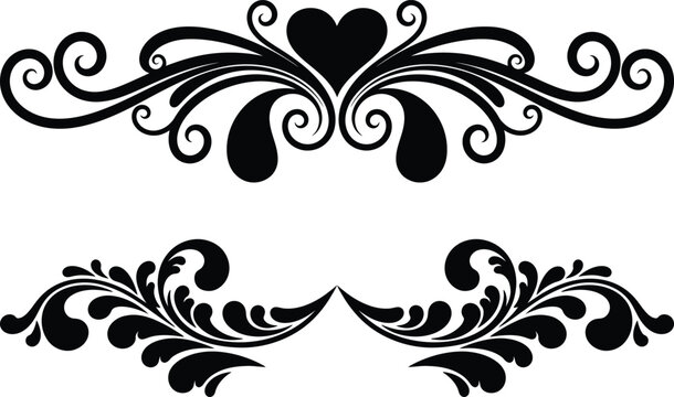 Romantic Heart Ornaments and Vintage Love Borders for Wedding Cards