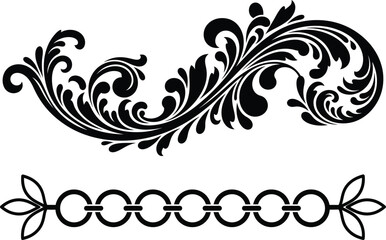 Fototapeta premium Antique Chain Border and Floral Flourish Decorative Design Element